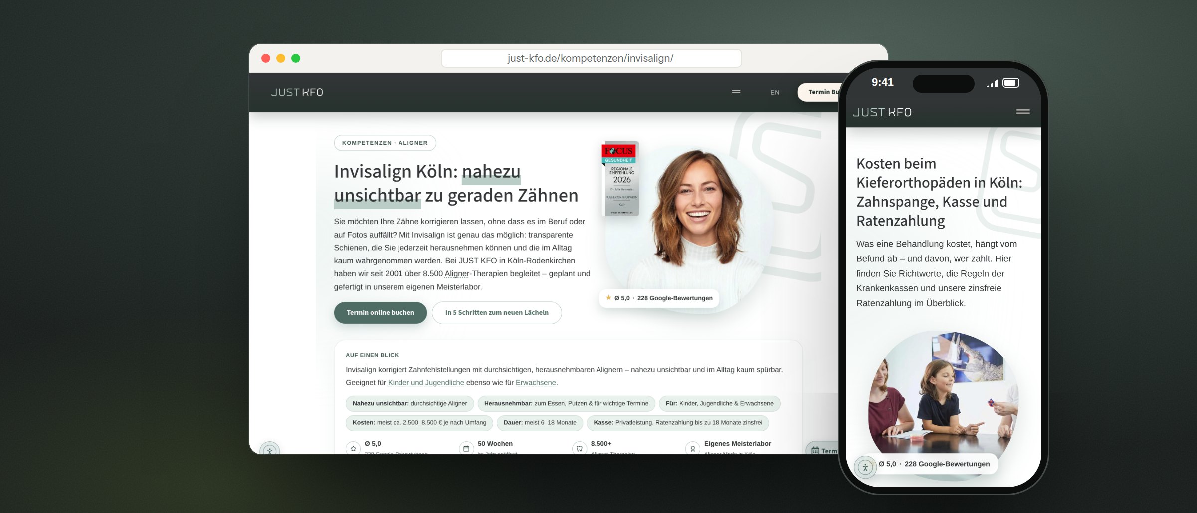 just-kfo.de: Relaunch für eine Fachpraxis für Kieferorthopädie, Website-Relaunch, SEO, SEA und UX
